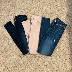 BUNDLE American Eagle Women's Skinny Jeans - Dark Denim, Pink, and Blue Denim